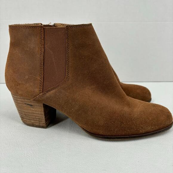 Lucky Brand Tulayne Ankle Bootie Side Zip Boot Brown Leather Block Heel Size 8.5 - Picture 11 of 14